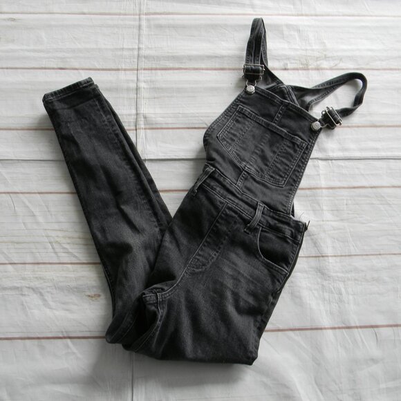 Levis Premium Black Denim Skinny Overalls Jumper - Size 26 SIDE ZIPPERS - Picture 7 of 8